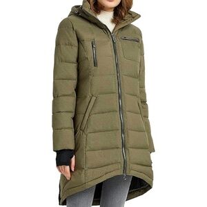 Orolay Women's Quilted Mid-Length Down Jacket Olive Green Size S ,Hooded Jacket